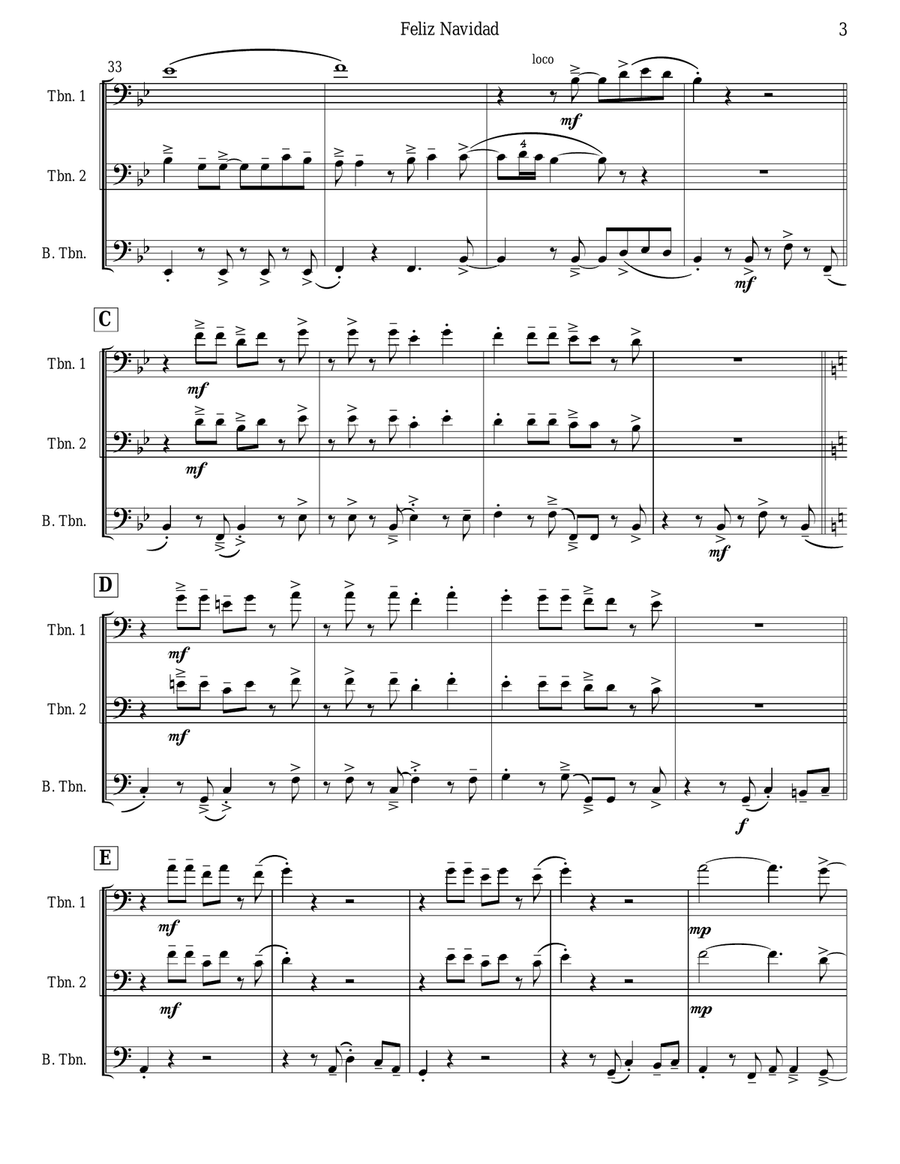 Feliz Navidad Trombone Trio scores gallery preview page 3