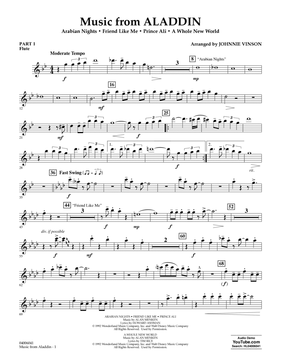 Music from Aladdin (arr. Johnnie Vinson) - Pt.1 - Flute