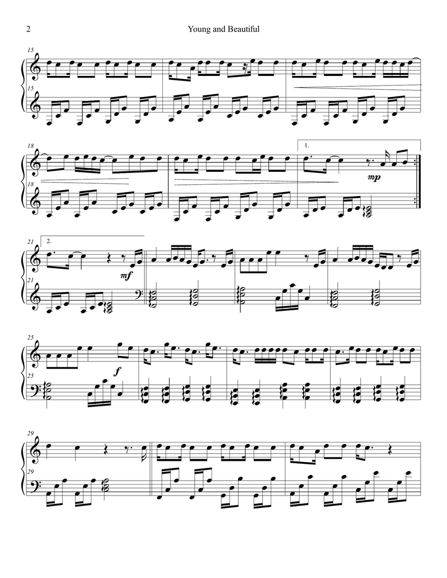 Young And Beautiful Harp scores gallery preview page 2
