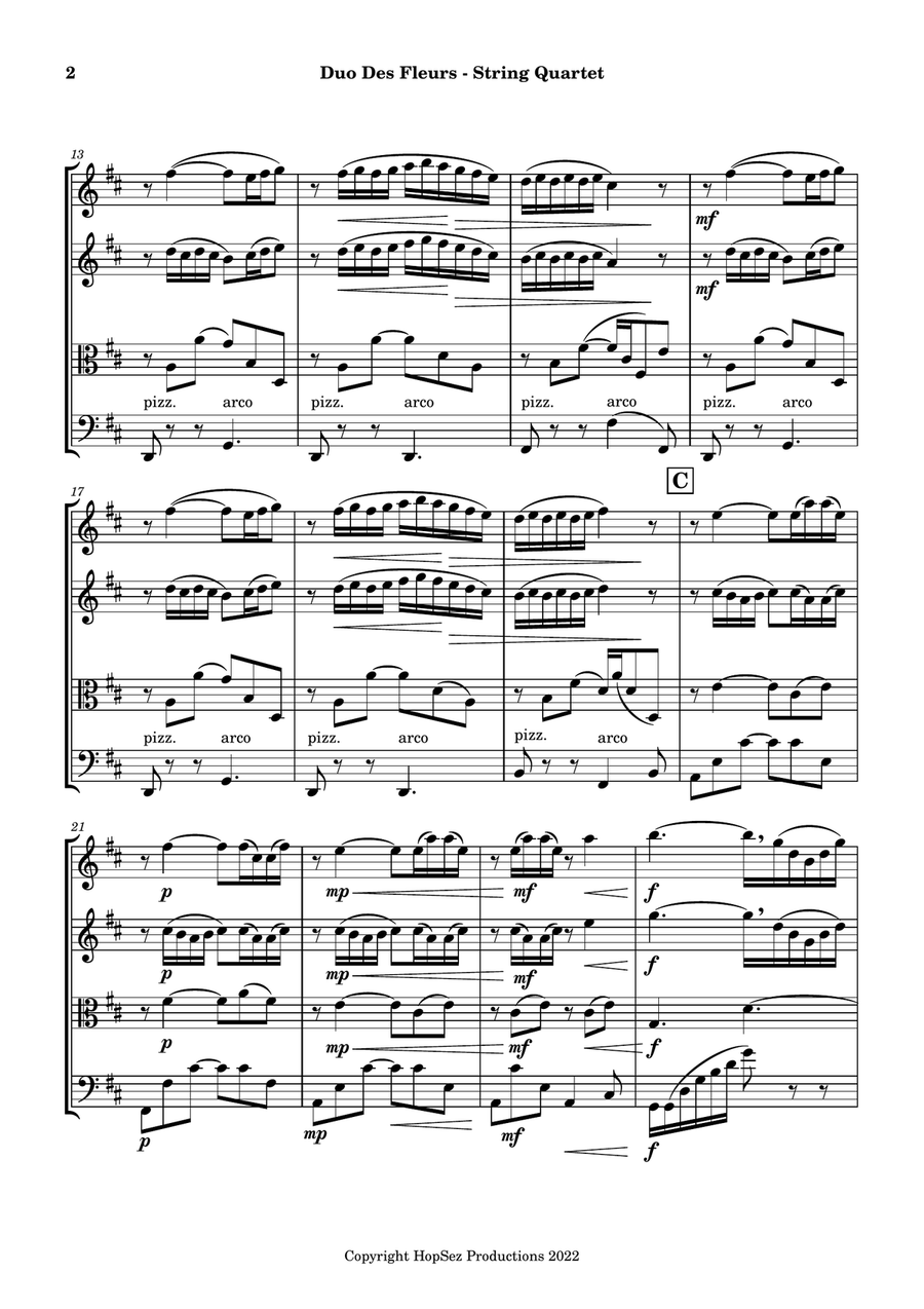 Duo Des Fleurs - Flower Duet from Lakmé (Sous Le Dôme Épais) - String Quartet String Quartet scores gallery preview page 2