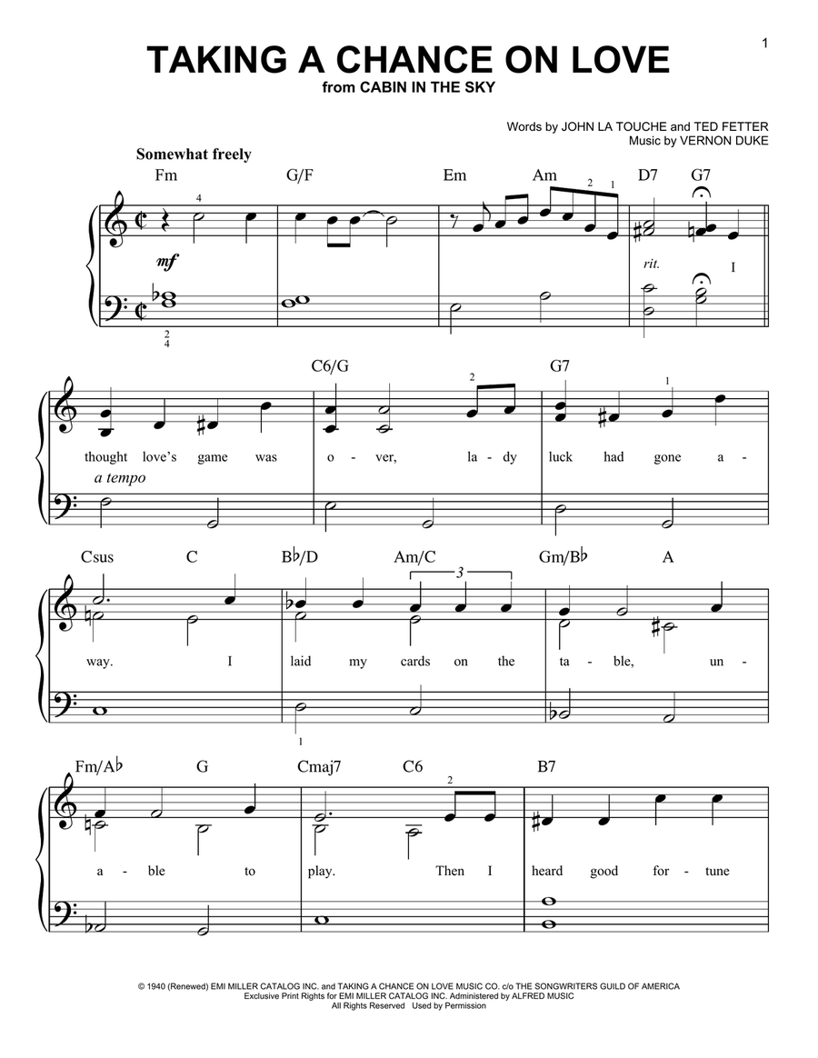 Taking A Chance On Love Taking A Chance On Love Easy Piano scores gallery preview page 1