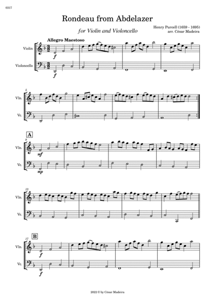 Rondeau from Abdelazer - Violin and Cello (Full Score and Parts) image number null
