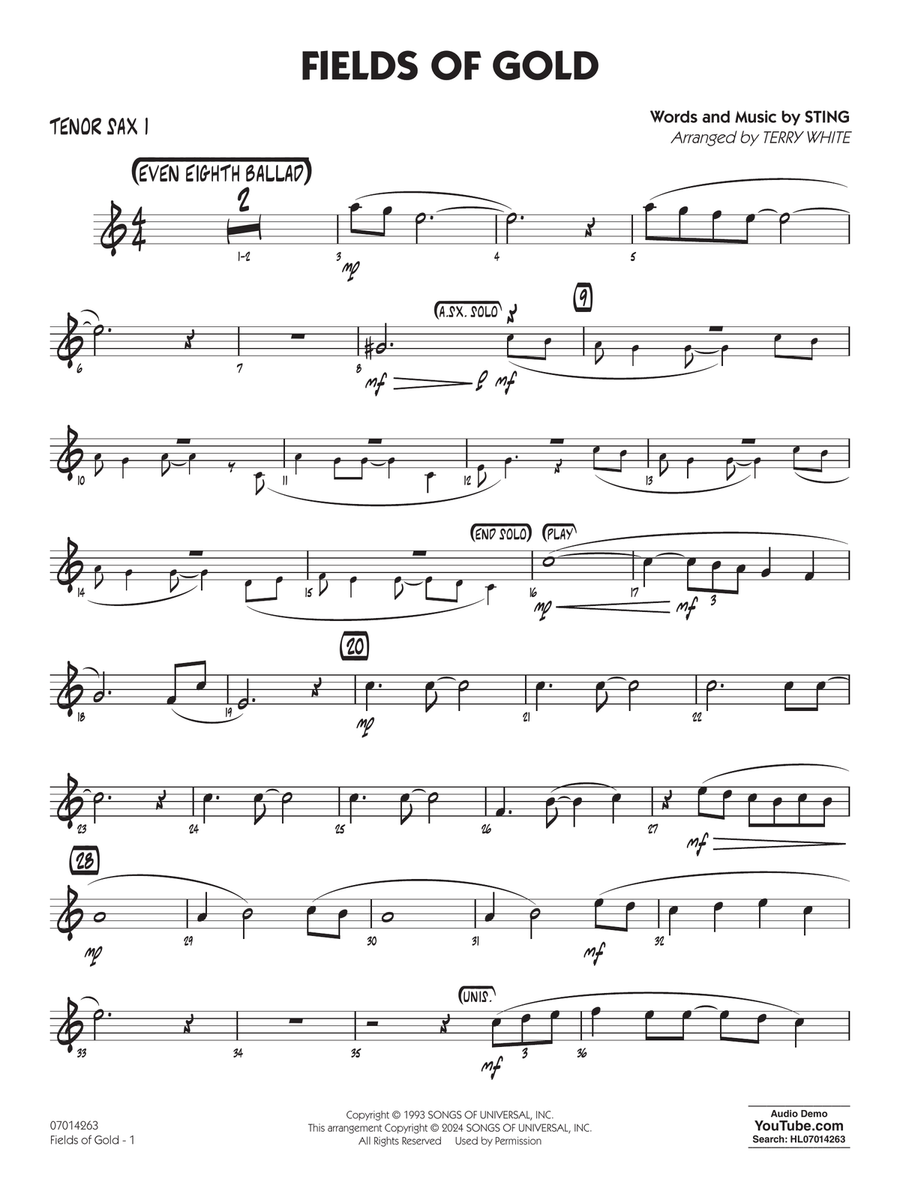 Fields Of Gold (arr. Terry White) - Tenor Sax 1 Jazz Ensemble scores gallery preview page 1