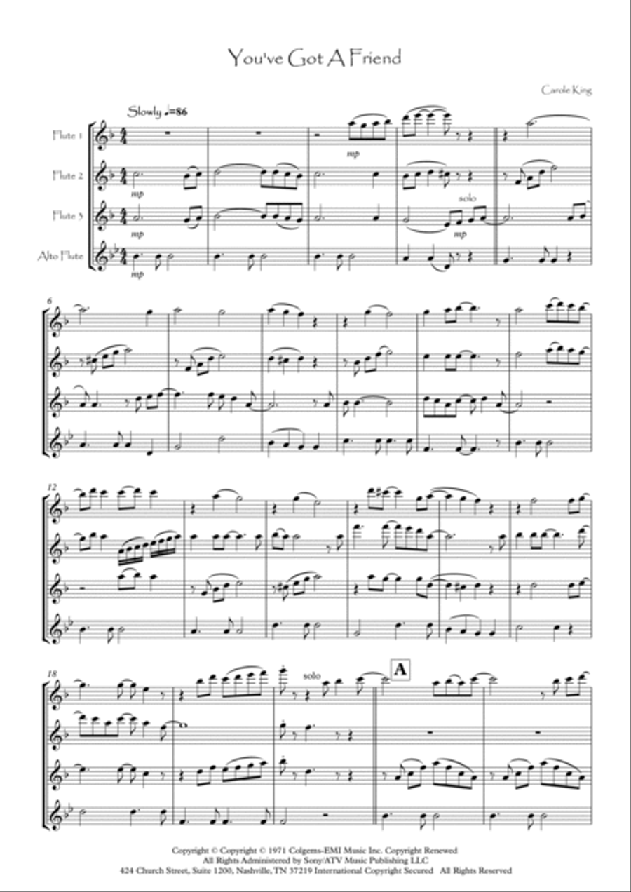 You've Got A Friend Flute Quartet scores gallery preview page 2