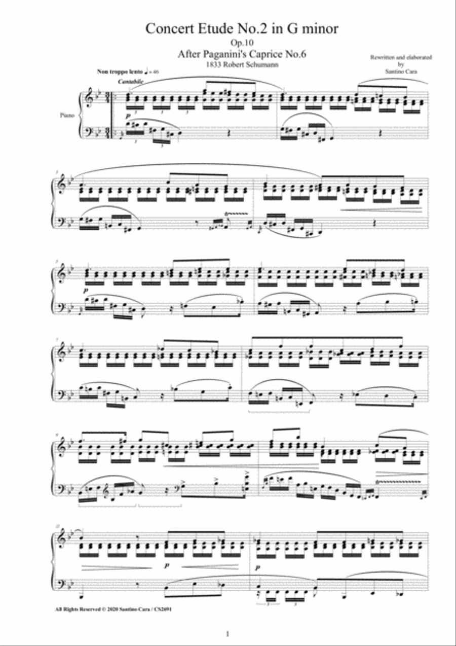Schumann - Concert Etude No.2 in G minor Op.10 for Piano after Paganini's Caprices Piano Method scores gallery preview page 1
