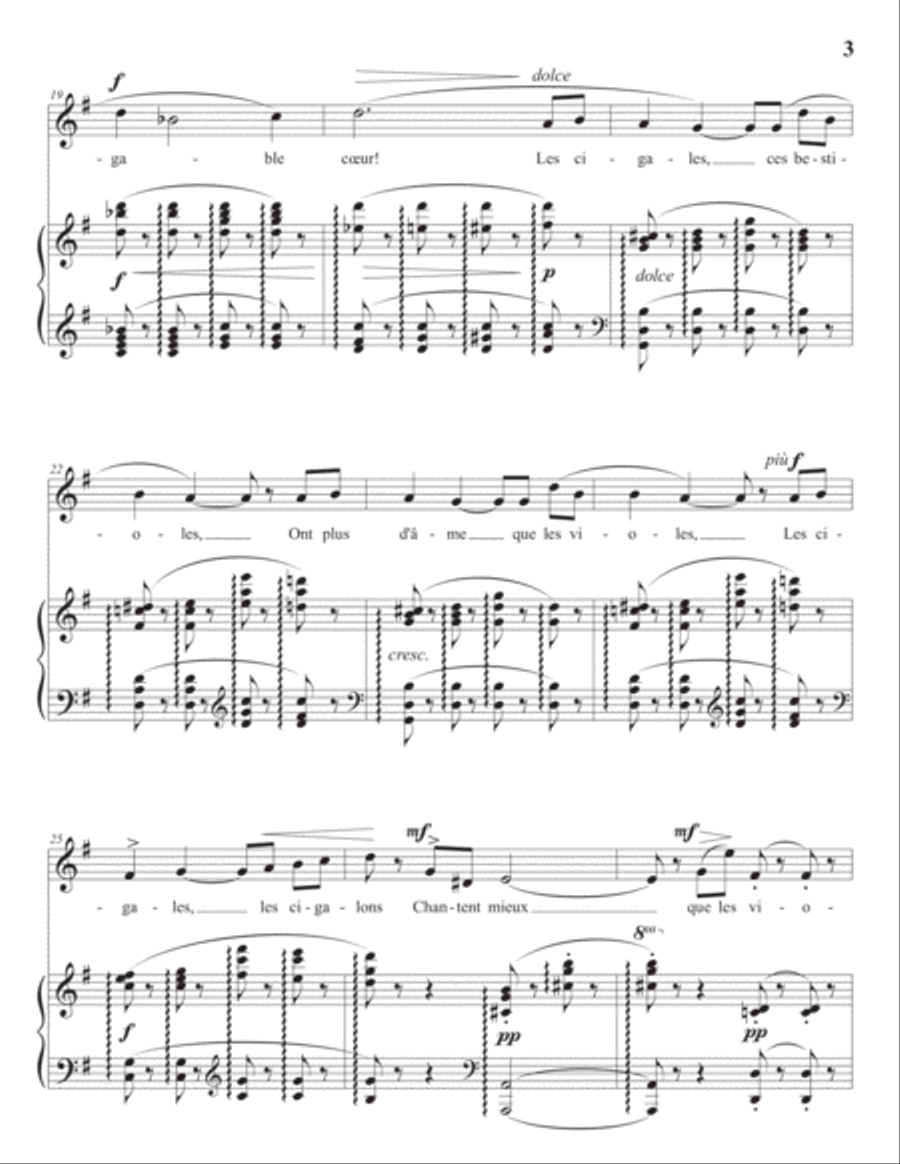 CHABRIER: Les cigales (transposed to G major) Voice scores gallery preview page 4