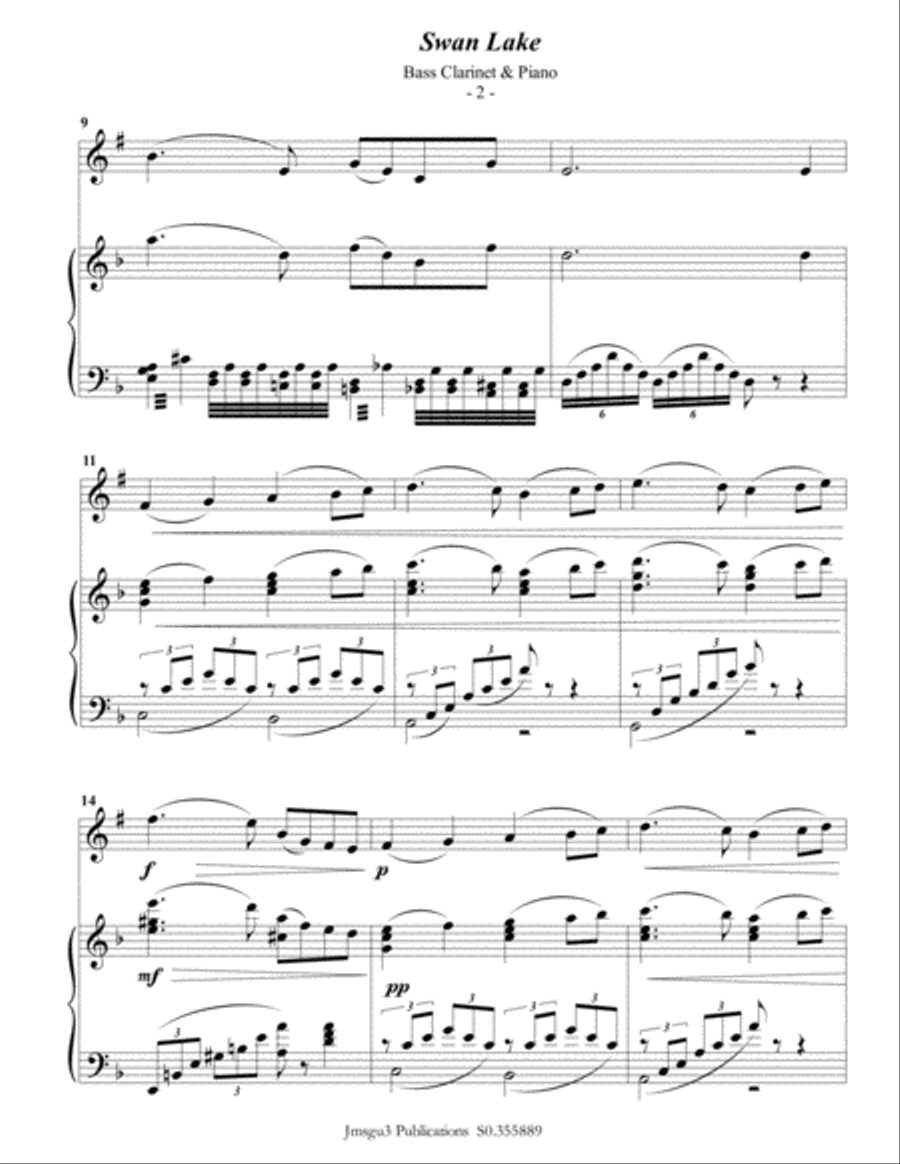 Tchaikovsky: Scene 10 from Swan Lake for Bass Clarinet & Piano Bass Clarinet scores gallery preview page 3