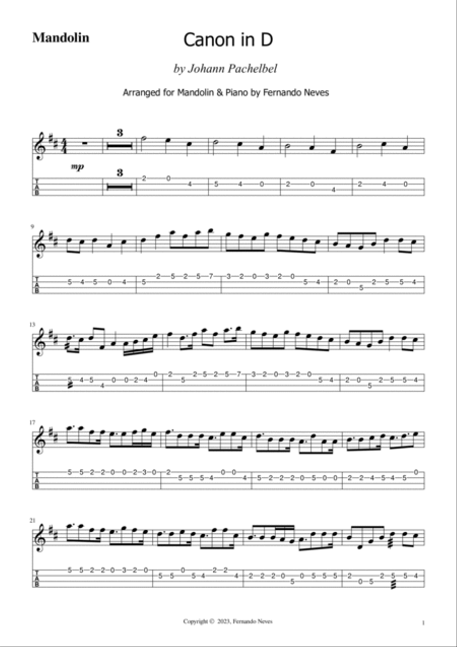 Pachelbel Canon in D for Mandolin Chamber Music scores gallery preview page 5