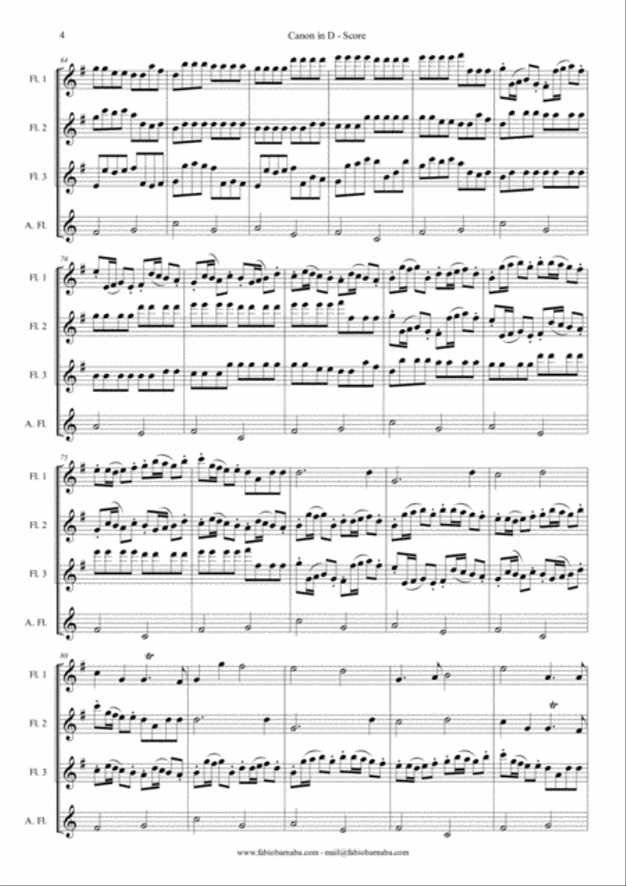 Pachelbel - Canon in D - For Flute Quartet or Flute Choir Flute Choir scores gallery preview page 5