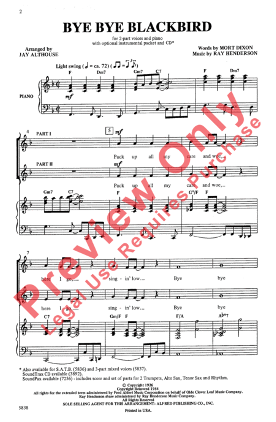 Bye Bye Blackbird 2-Part scores gallery preview page 2