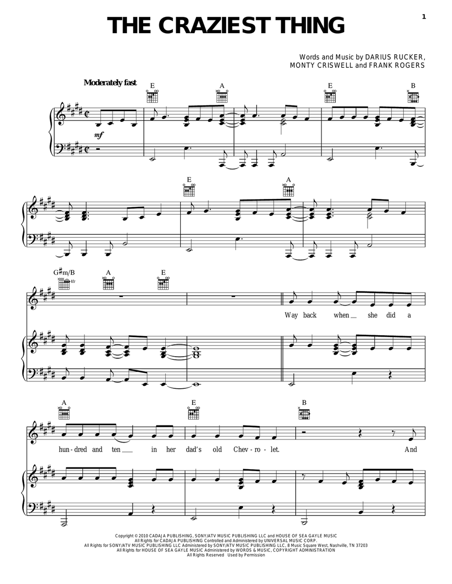 The Craziest Thing The Craziest Thing Piano, Vocal, Guitar scores gallery preview page 1