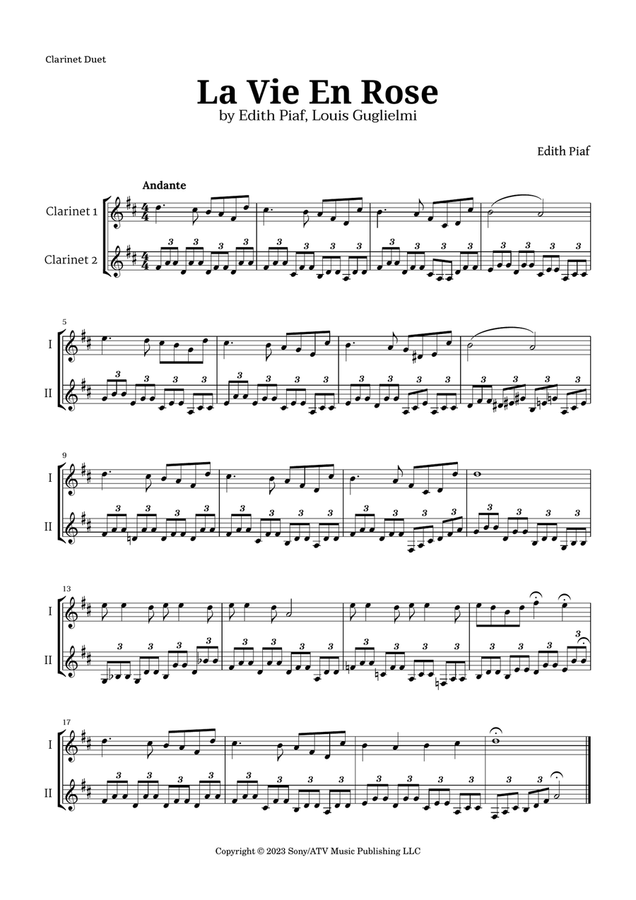 La Vie En Rose Clarinet Duet scores gallery preview page 1