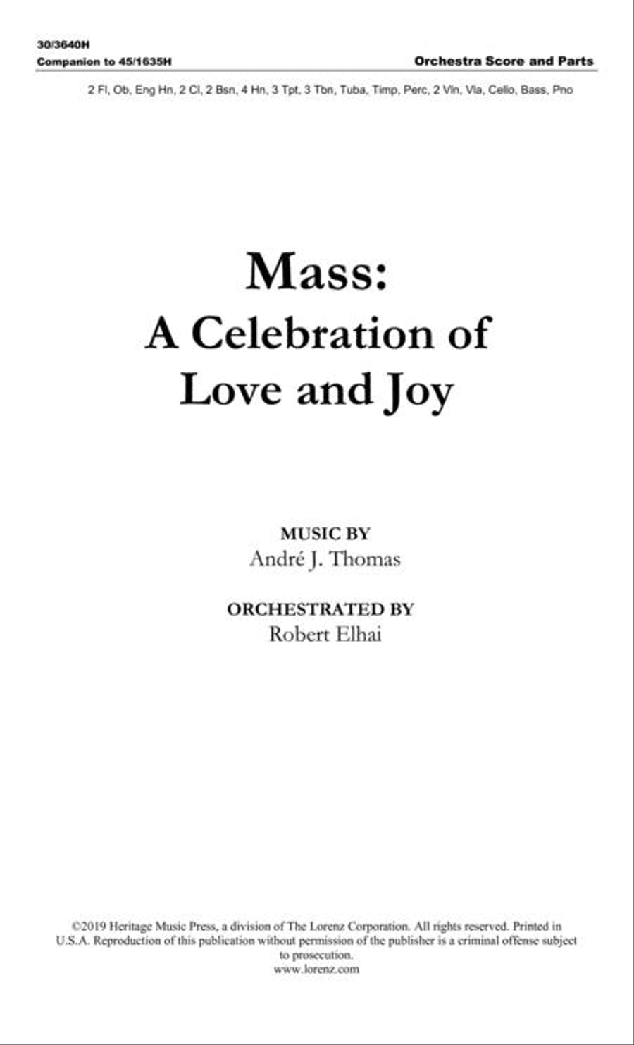 Mass: A Celebration of Love and Joy - Orchestra Score and Parts