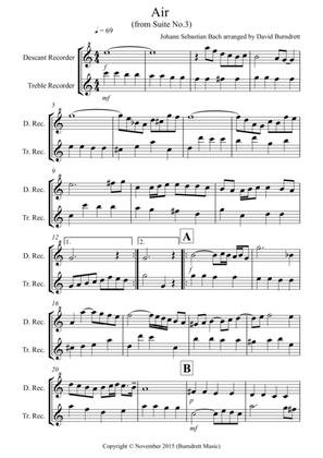 Air on a G String for Recorder Duet