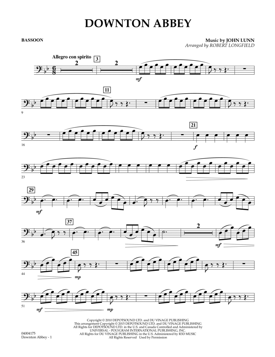 Downton Abbey - Bassoon Concert Band scores gallery preview page 1
