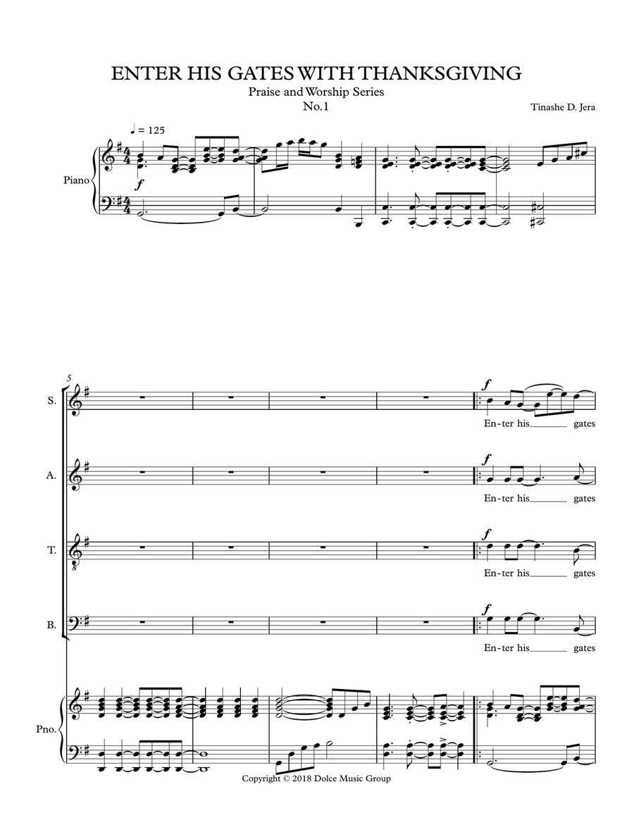 Enter His Gates With Thanksgiving - SATB 4-Part scores gallery preview page 1