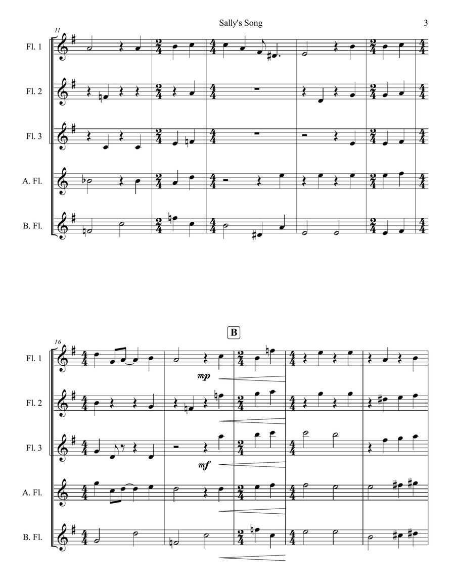 Sally's Song Flute Choir scores gallery preview page 4