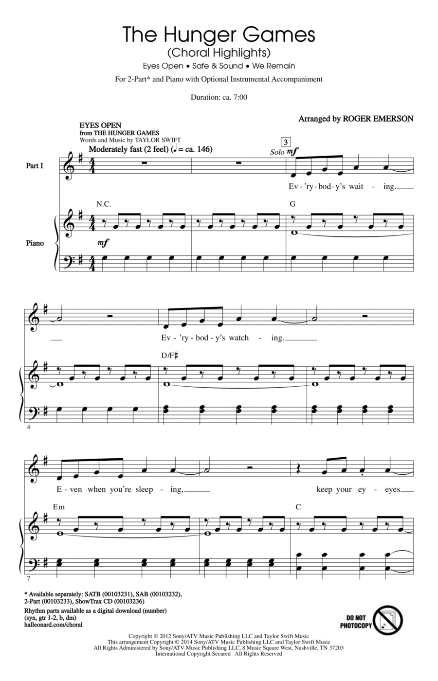 The Hunger Games (Choral Highlights) 2-Part scores gallery preview page 1