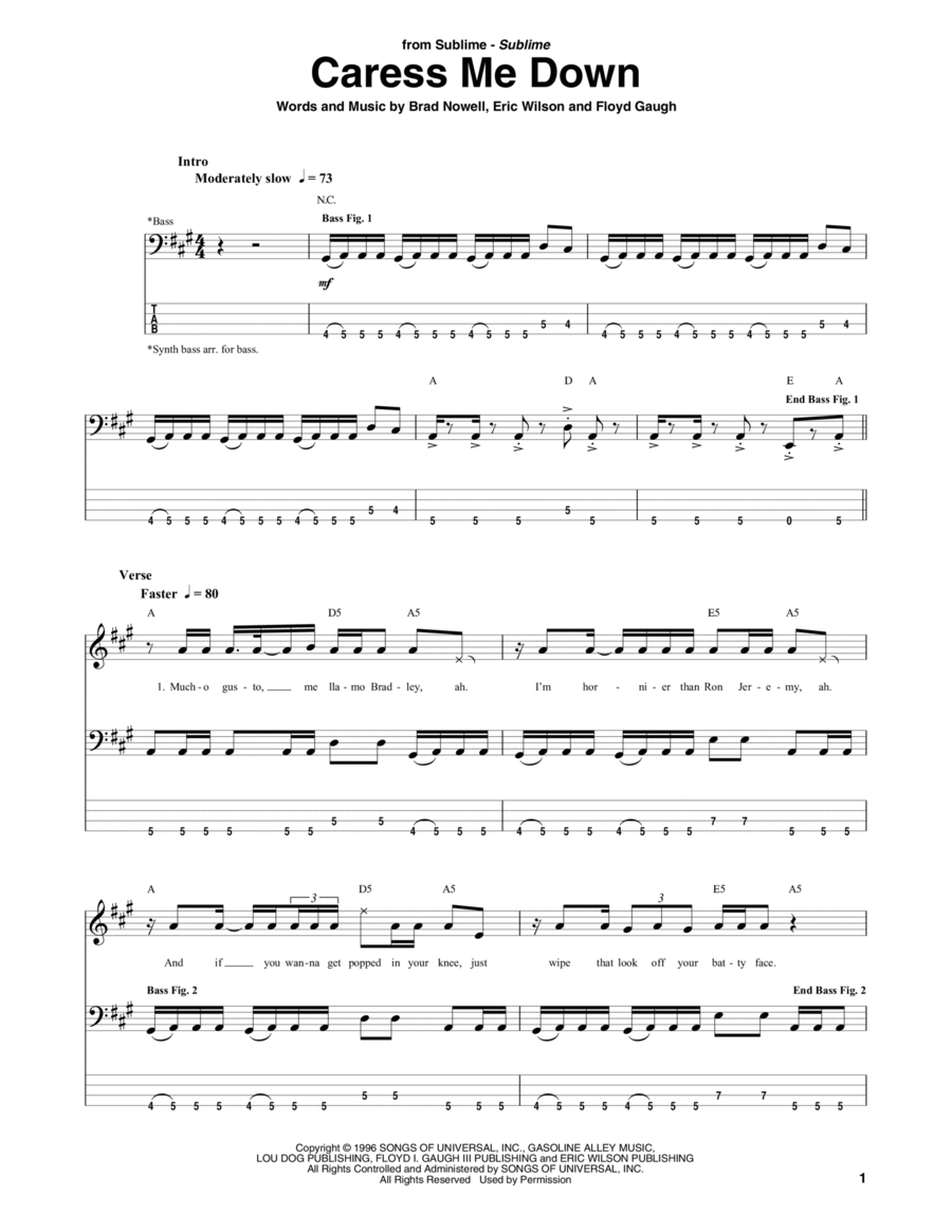 Caress Me Down Caress Me Down Guitar Tablature scores gallery preview page 1