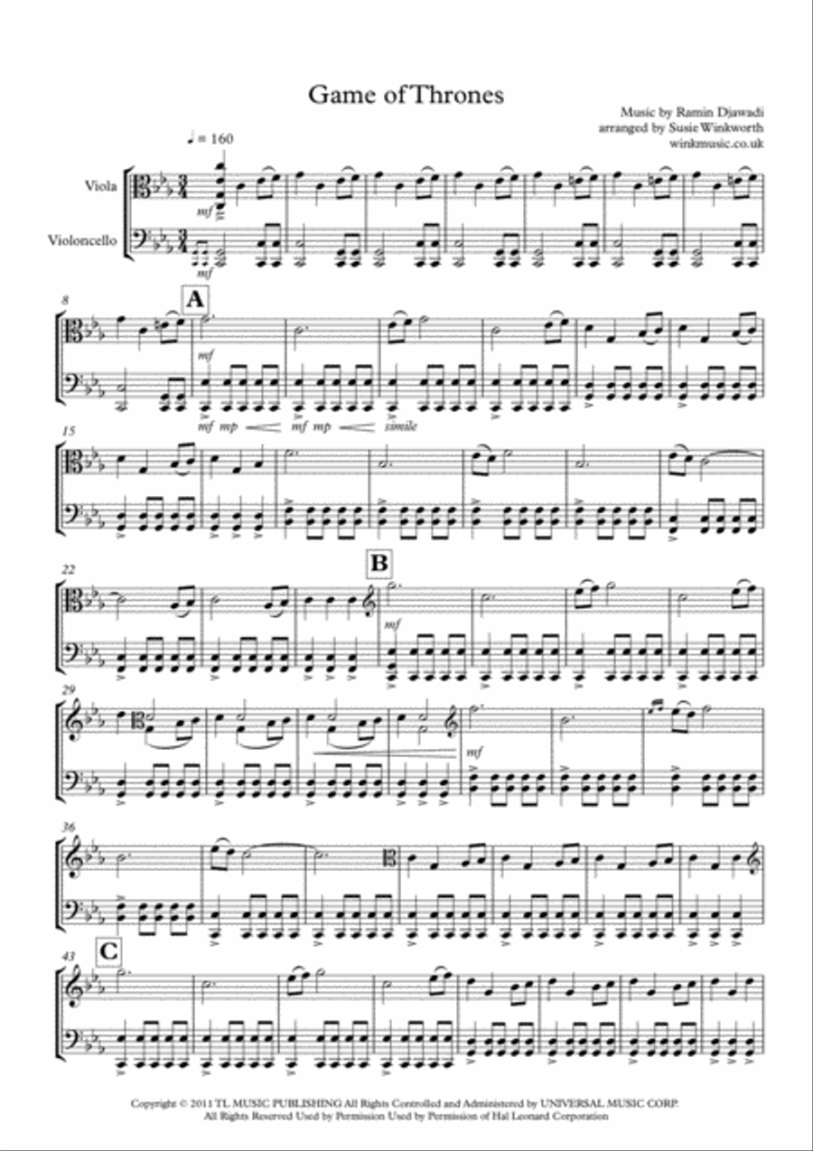 Game Of Thrones String Duet scores gallery preview page 1