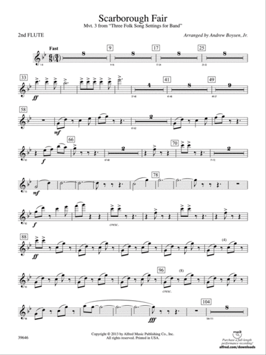 Scarborough Fair: 2nd Flute Concert Band scores gallery preview page 1