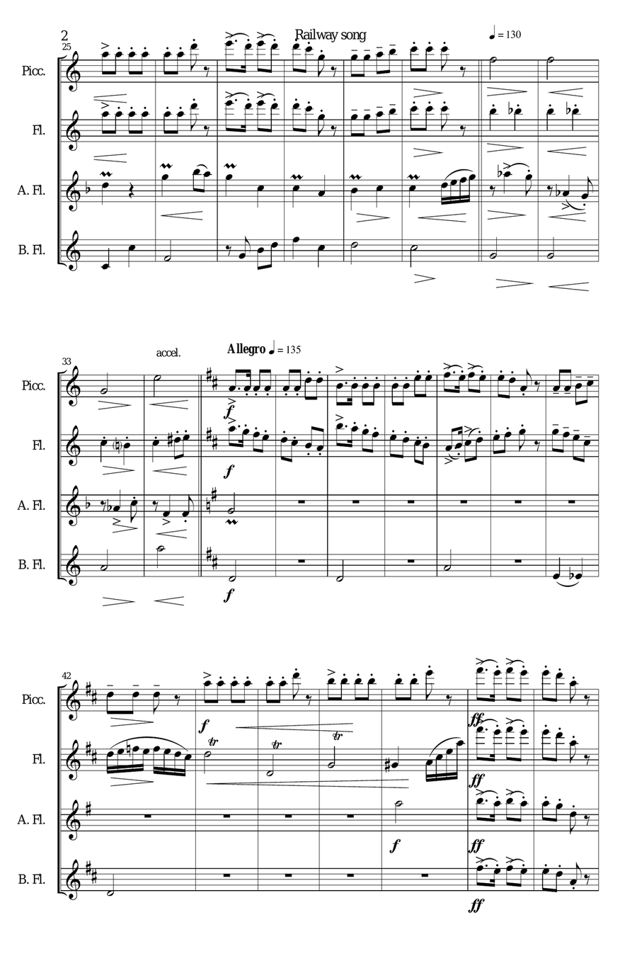 Railway Song (Auf de schwäb'sche Eisebahne) for piccolo, flute, alto flute and bass flute Piccolo scores gallery preview page 2