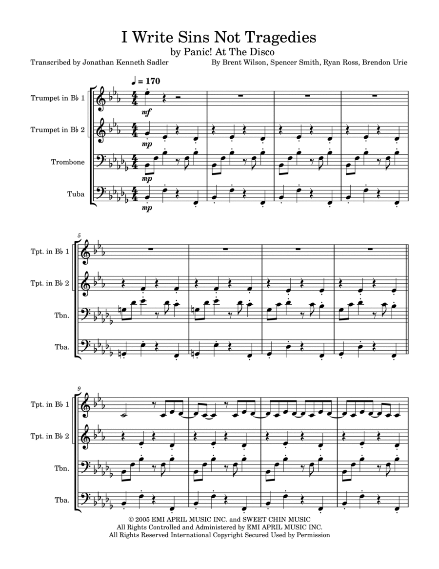 I Write Sins Not Tragedies Brass Ensemble scores gallery preview page 1