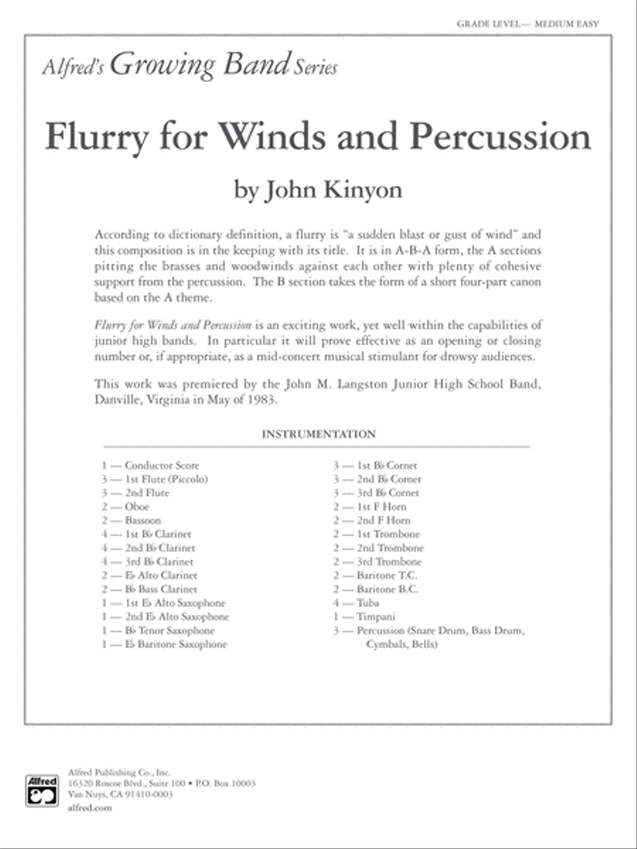 Flurry for Winds and Percussion: Score Concert Band scores gallery preview page 1