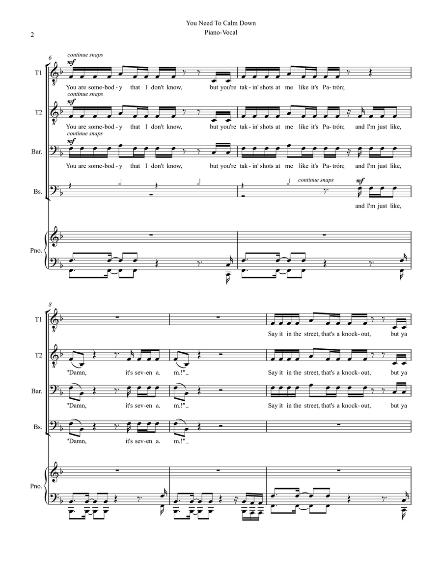 You Need To Calm Down TTBB scores gallery preview page 2