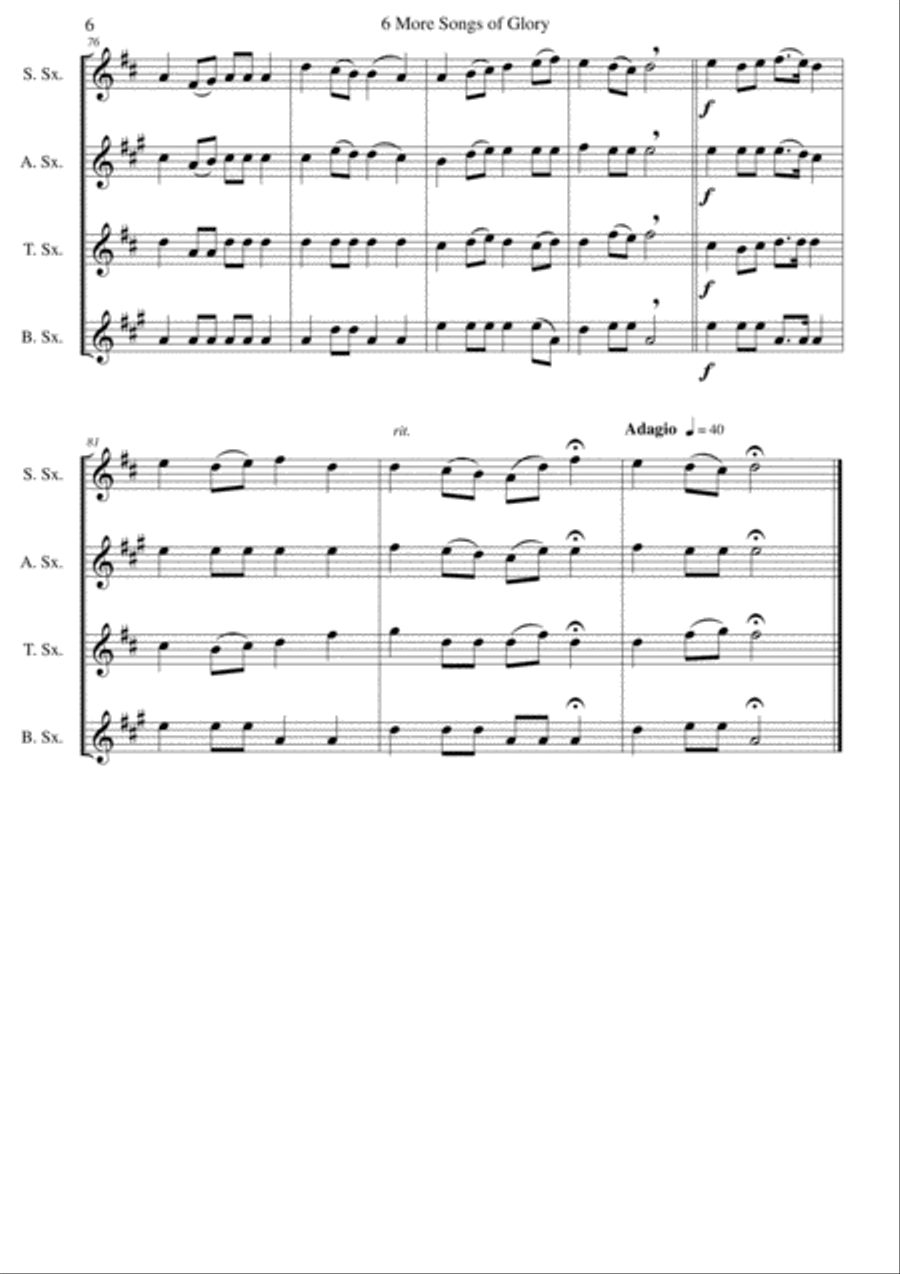 6 more Songs of Glory for saxophone quartet Saxophone Quartet scores gallery preview page 6