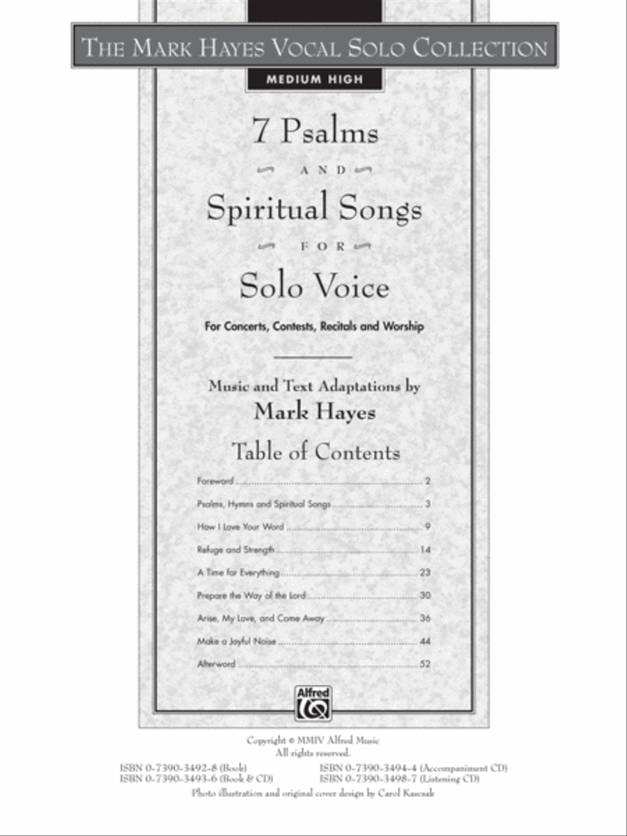 The Mark Hayes Vocal Solo Collection -- 7 Psalms and Spiritual Songs for Solo Voice Medium-High Voice scores gallery preview page 2