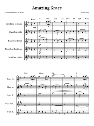 Amazing Grace - Saxophone Quintet with Chord Notation