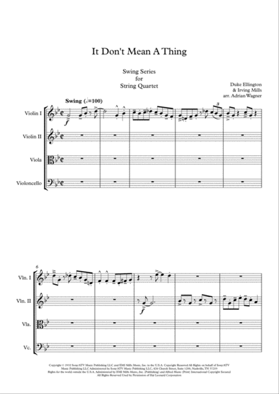 It Don't Mean A Thing (If It Ain't Got That Swing) String Quartet scores gallery preview page 3