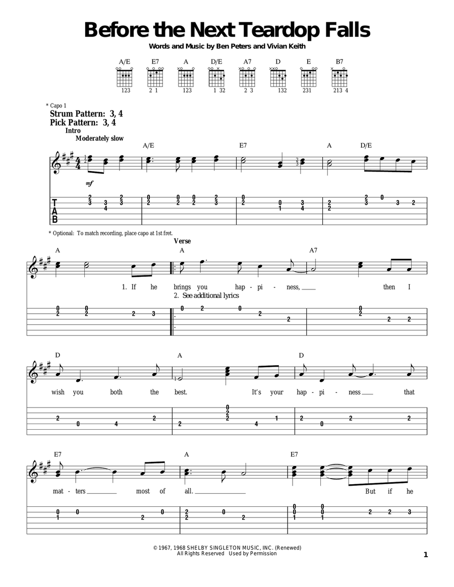 Before The Next Teardrop Falls Electric Guitar scores gallery preview page 1