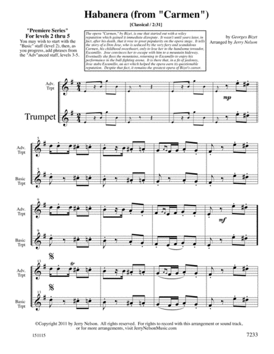 Habanera - Bizet (Arrangements Level 2-5 for TRUMPET + Written Acc) image number null