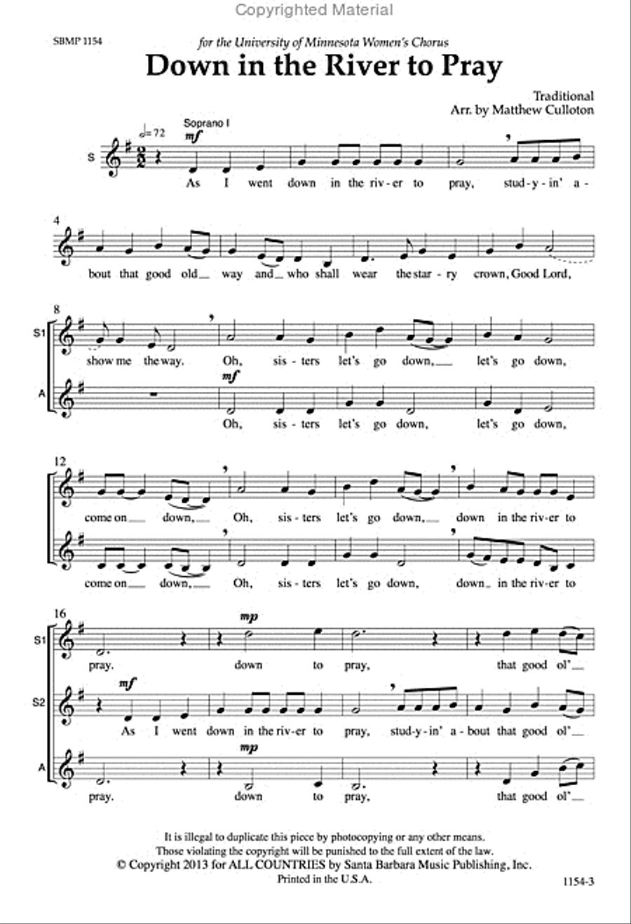 Down in the River to Pray - SSA Octavo SSA scores gallery preview page 2