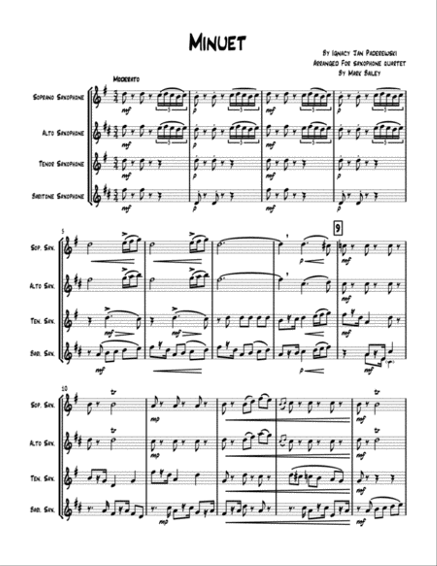 Minuet by By Ignacy Jan Paderewski (For Sax Quartet) Saxophone Quartet scores gallery preview page 2