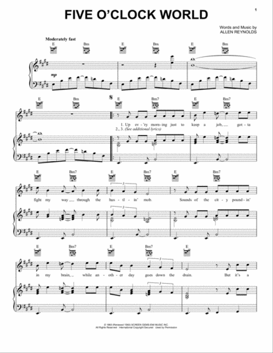 Five O'Clock World Piano, Vocal, Guitar scores gallery preview page 1
