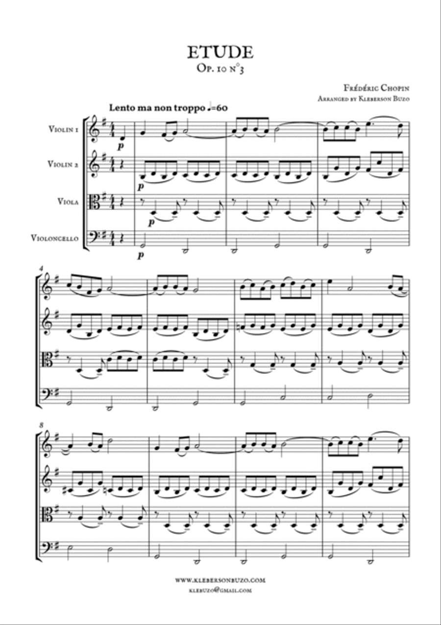 Etude op. 10 no. 3 String Quartet scores gallery preview page 2