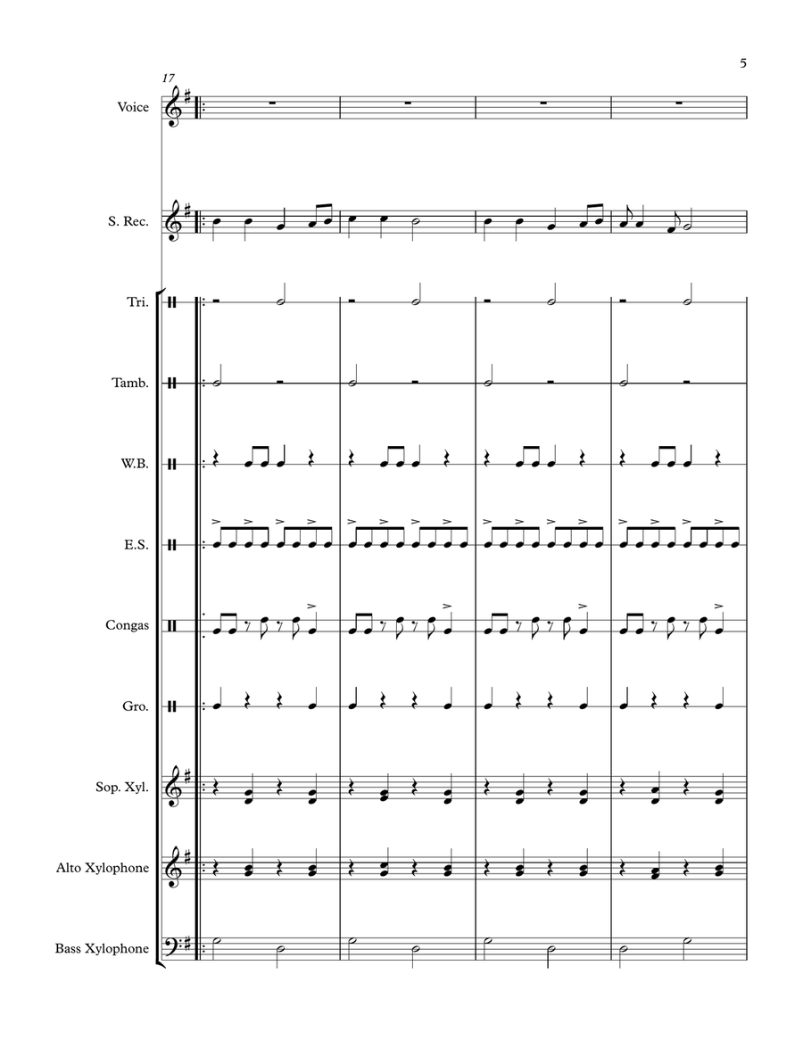 Kokoleoko (For Orff Ensemble) Large Ensemble scores gallery preview page 5