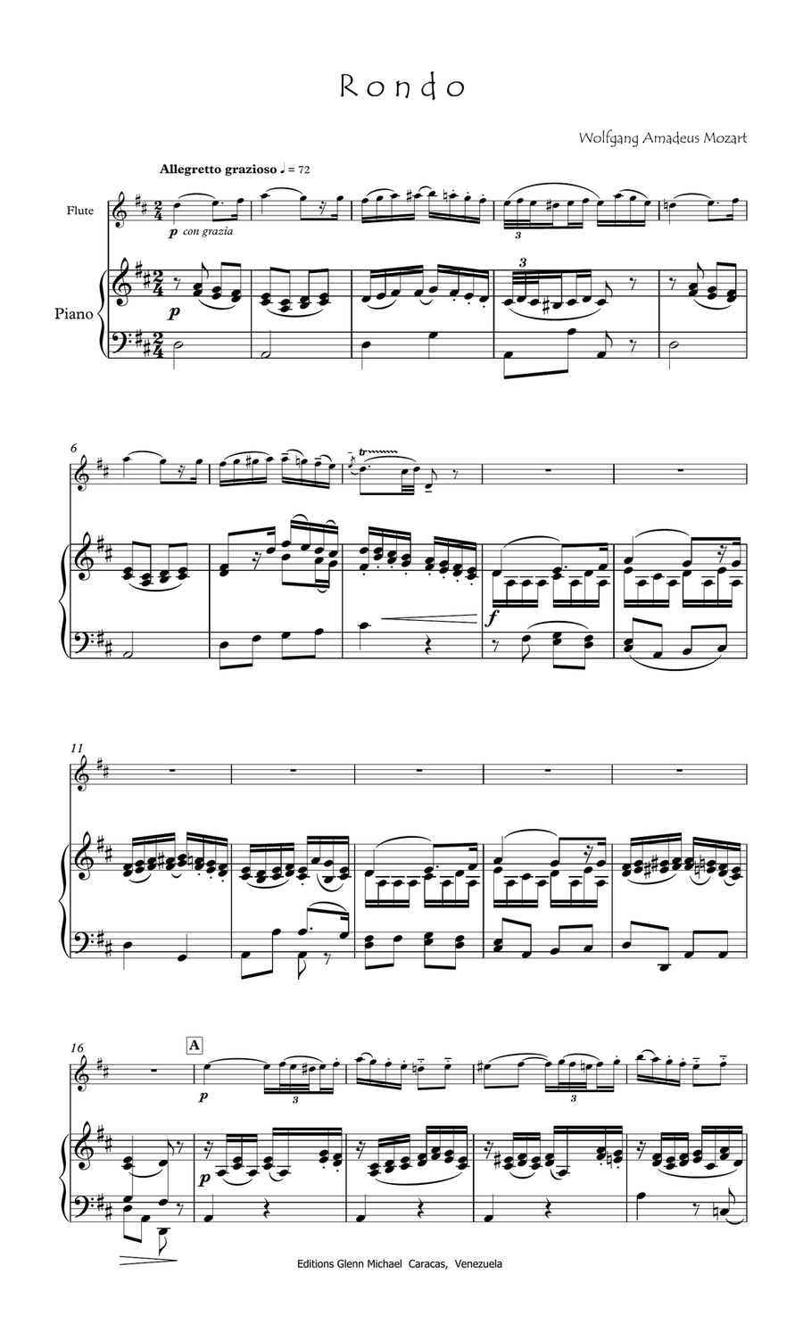 Mozart Rondo in D for flute & piano Flute Solo scores gallery preview page 6