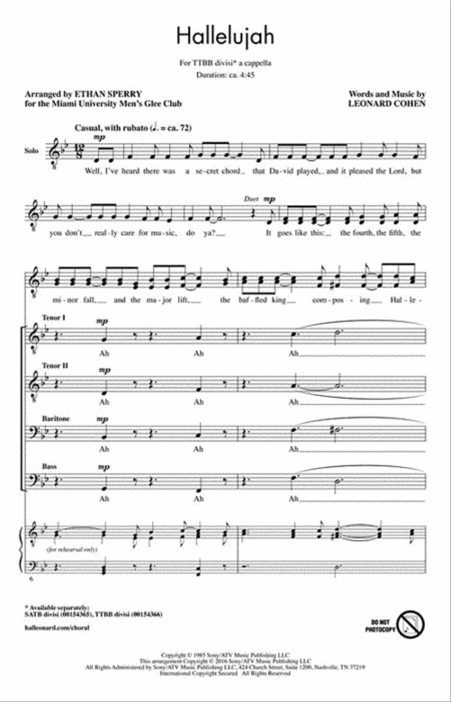 Hallelujah TTBB scores gallery preview page 2