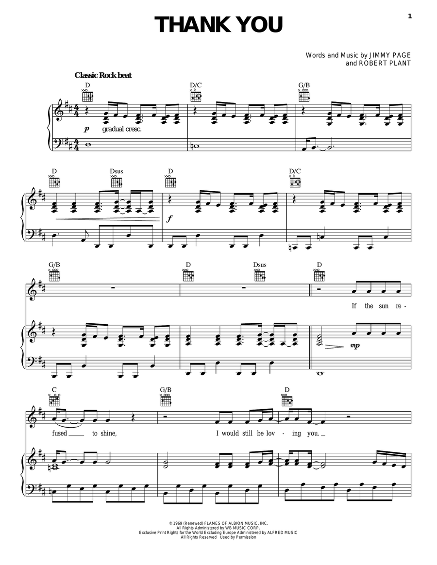 Thank You Thank You Piano, Vocal, Guitar scores gallery preview page 1