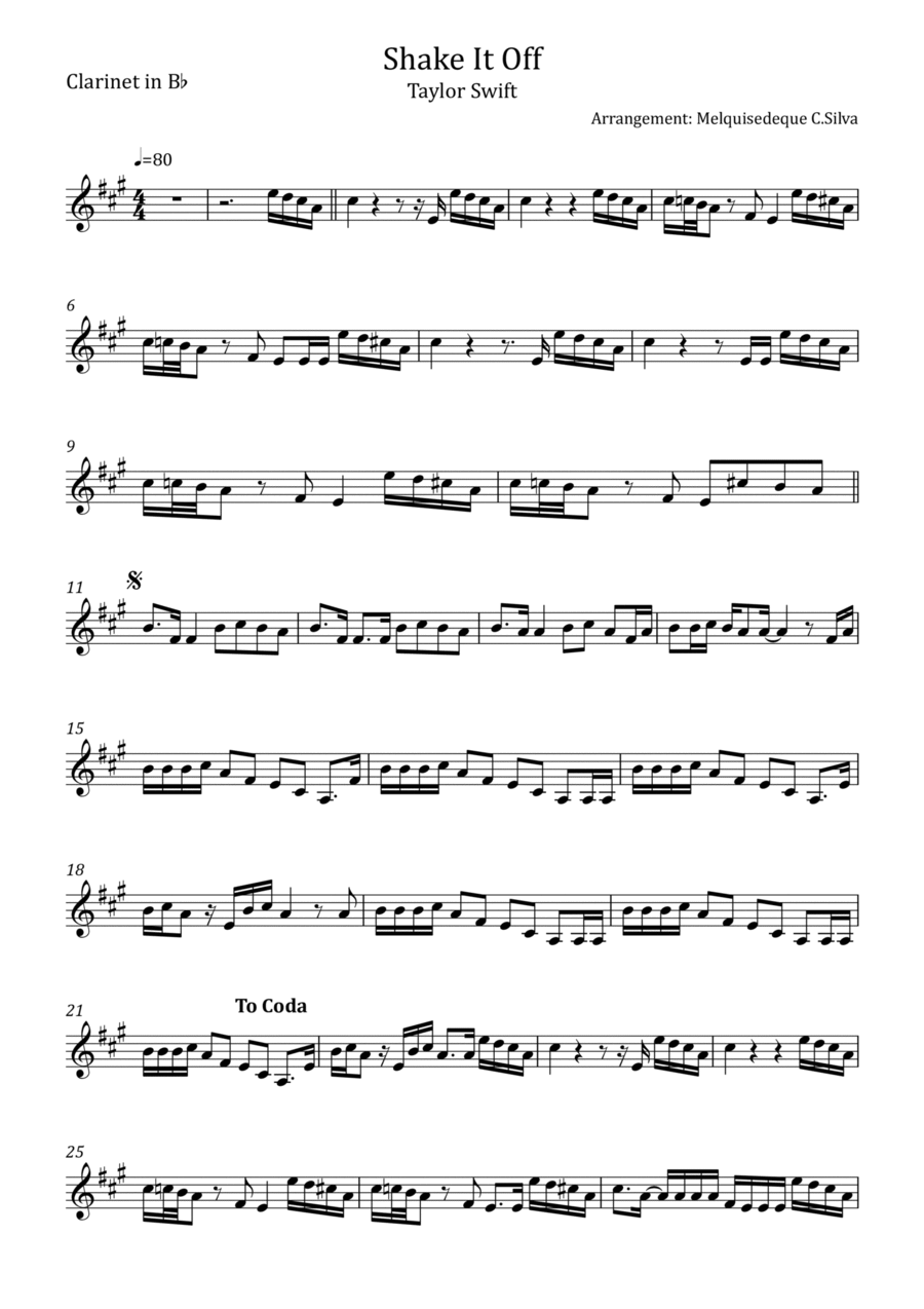 Shake It Off Clarinet Solo scores gallery preview page 1