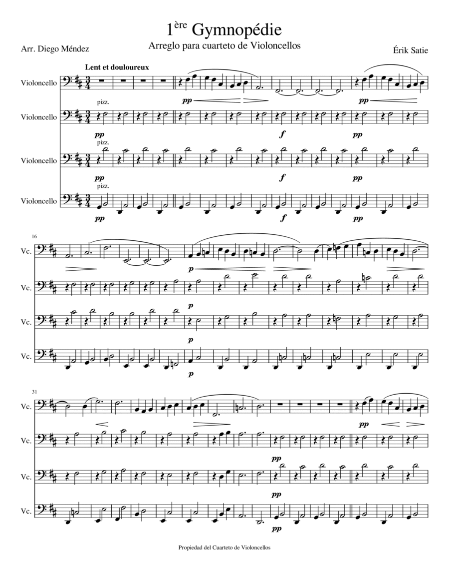 1 ère Gymnopédie String Quartet scores gallery preview page 1