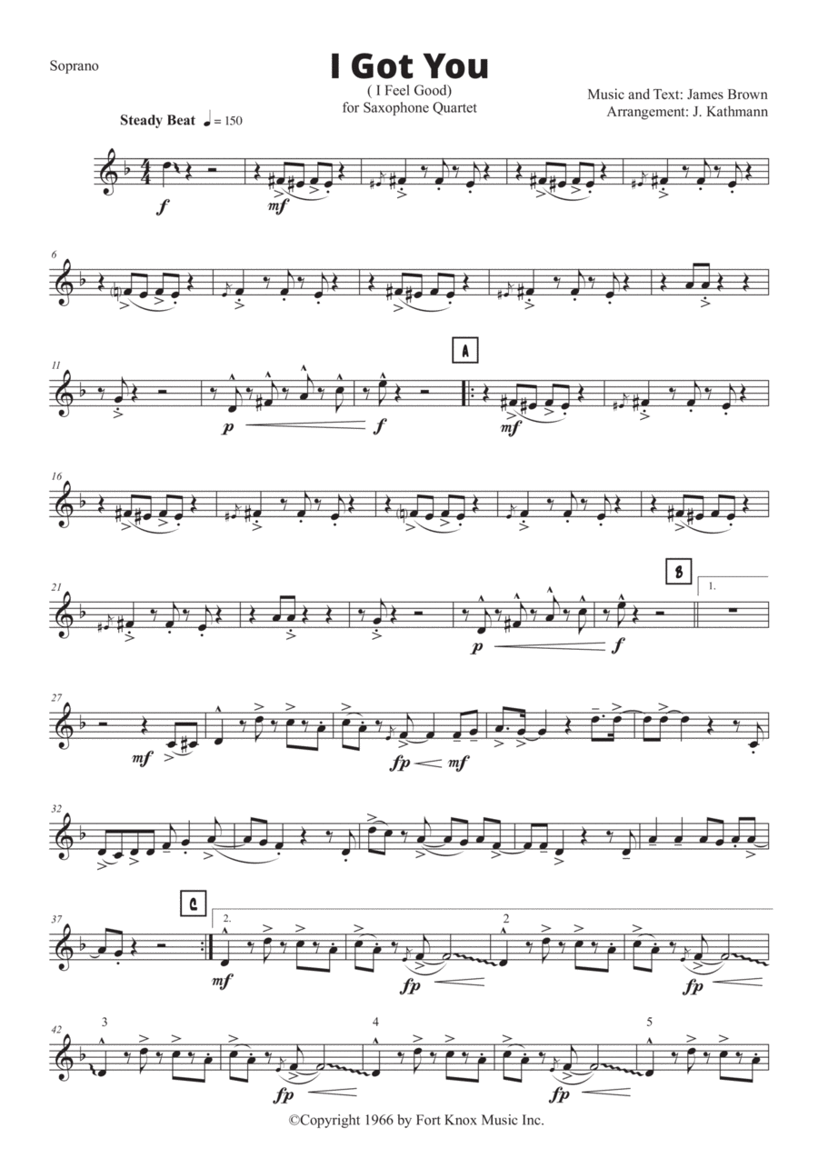 I Got You (i Feel Good) Saxophone Quartet scores gallery preview page 1