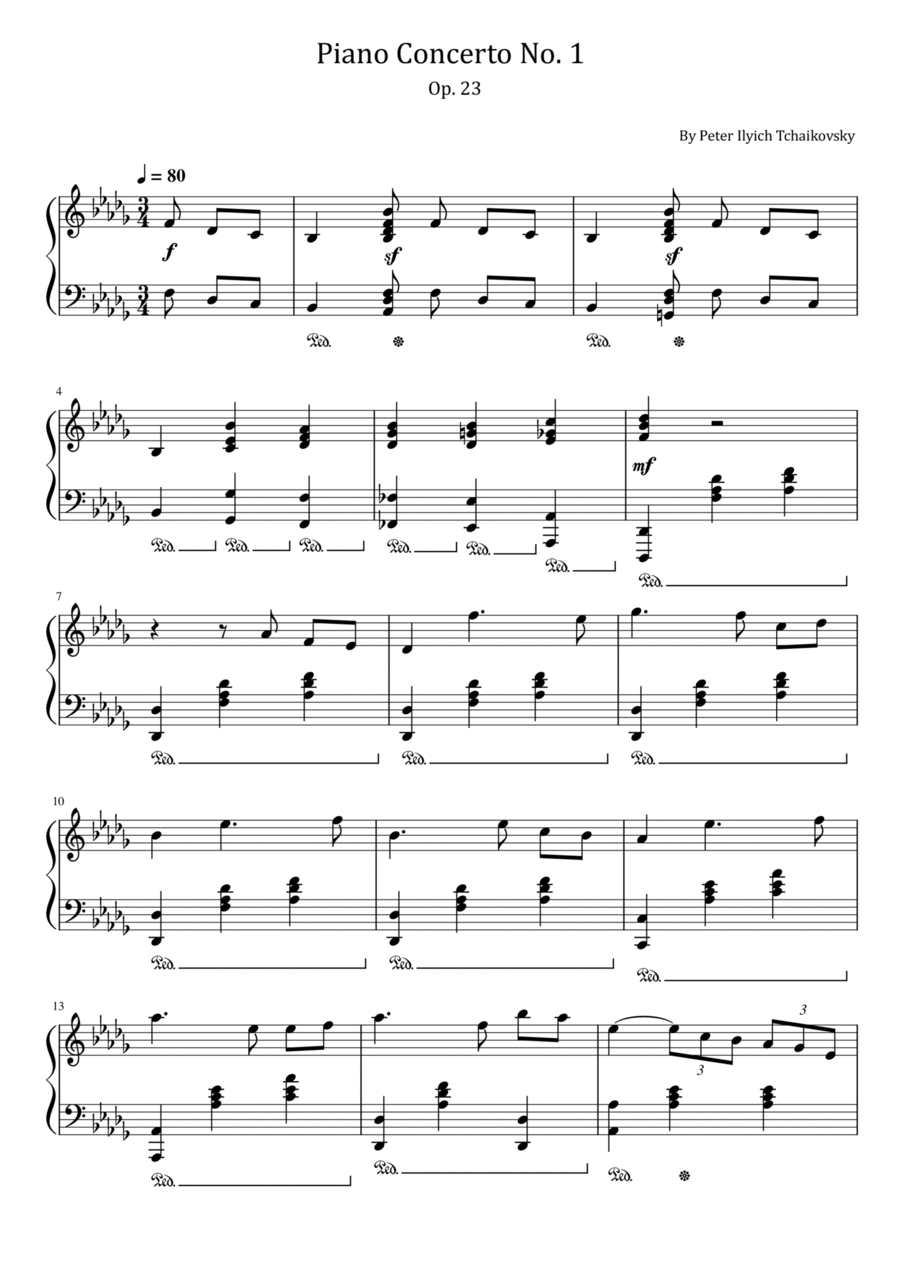 Tchaikovsky - Piano Concerto No. 1 - Op. 23 - For Easy Piano Easy Piano scores gallery preview page 1