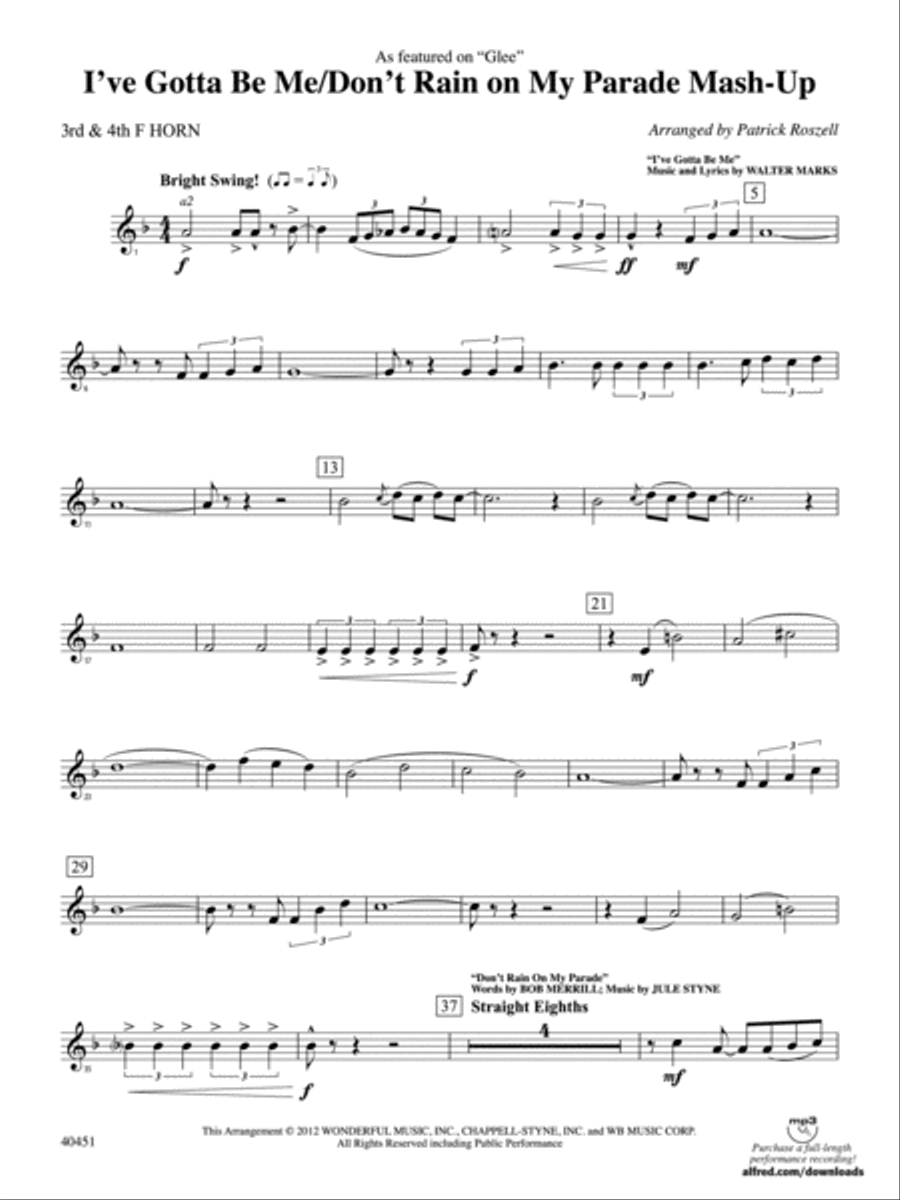 I’ve Gotta Be Me / Don’t Rain on My Parade Mash-Up: 3rd & 4th F Horns Full Orchestra scores gallery preview page 1