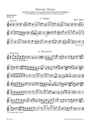 Zweite Suite nach Tanzen aus Leopold Mozarts Notenbuch fur Wolfgang