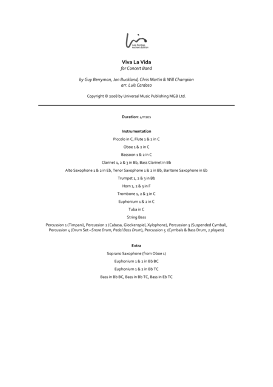 Viva La Vida Concert Band scores gallery preview page 3